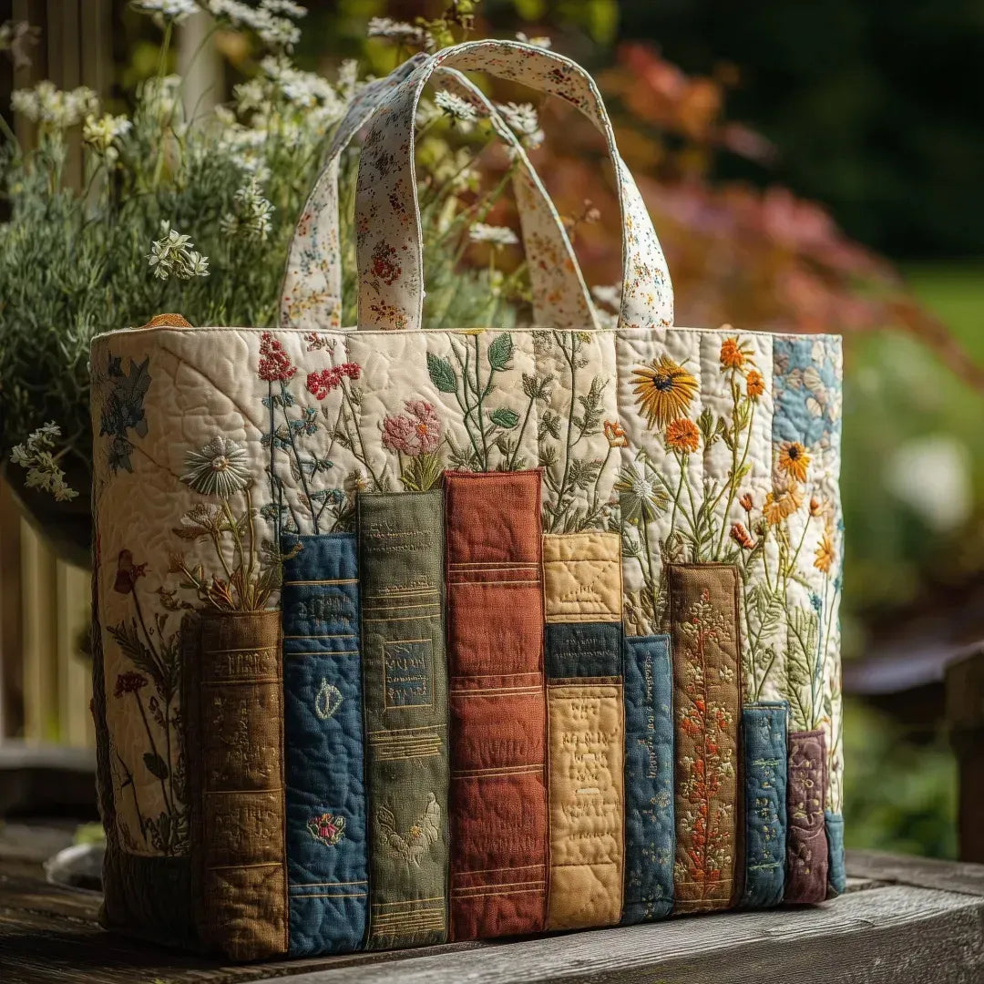 Bolso artesanal acolchado: Libros y Flores