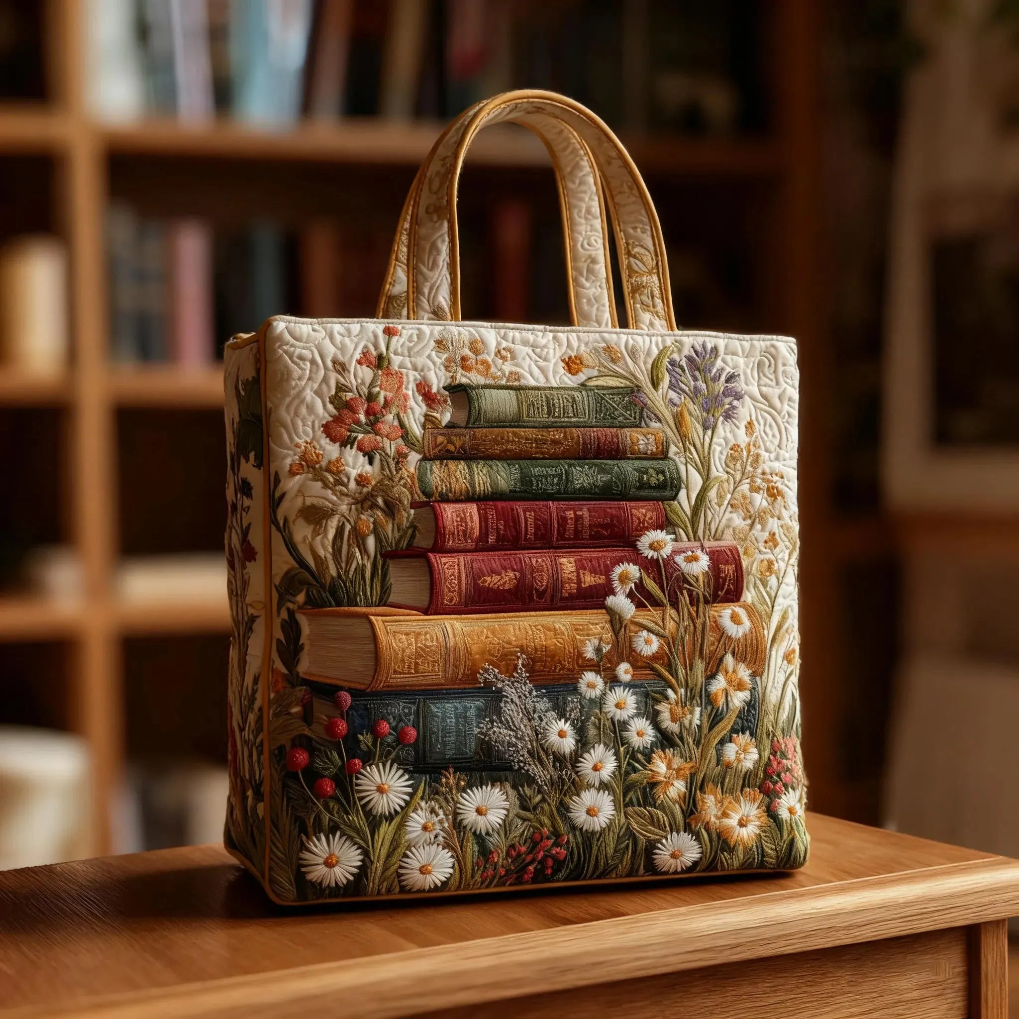 Bolsa artesanal de matelassé con motivo floral